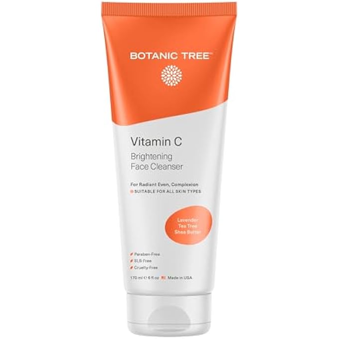 Botanic Tree CLEANSING FACE WASH WITH VITAMIN C FOR ALL SKIN TYPES TO REDUCE ACNE BREAKOUTS, WRINKLES AND DOUBLE CLEANSE WITH GLYCOLIC ACID FACE WASH, 6 FL. OZ - Image 1